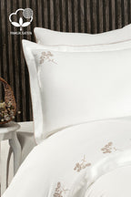 Sementa Çiçek Nakışlı Pamuk Saten Süper King Size 6 Parça Nevresim Takımı - Nazik Home - Yuvama Değer!