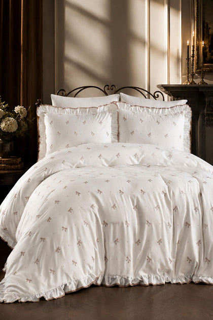 Serena Fiyonk Nakışlı Pamuk Saten King Size 6 Parça Nevresim Takımı