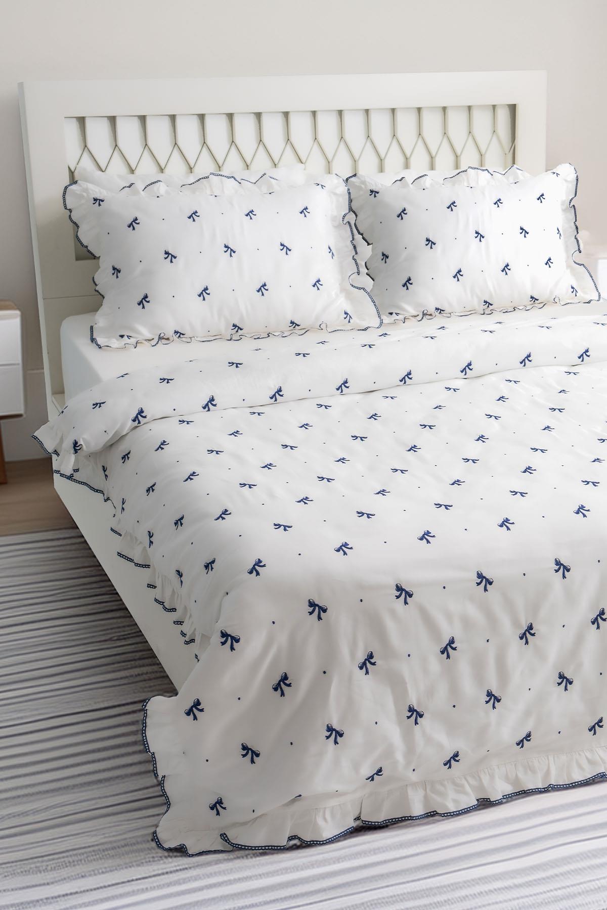 Serena Fiyonk Nakışlı Pamuk Saten Super King Size 6 Parça Nevresim Takımı