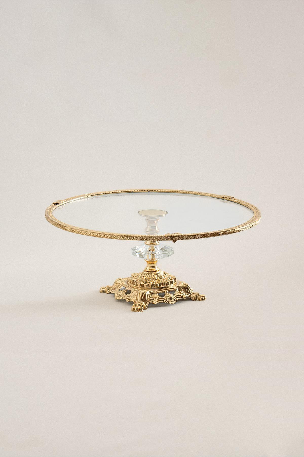 Sierra Altın Detaylı Ayaklı Sunumluk Yuvarlak (29 cm) - Nazik Home - Yuvama Değer!