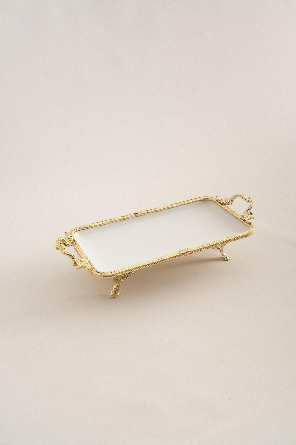 Sierra Altın Detaylı Kulplu Porselen Sunumluk Dikdörtgen (30 x 14 cm) - Nazik Home - Yuvama Değer!