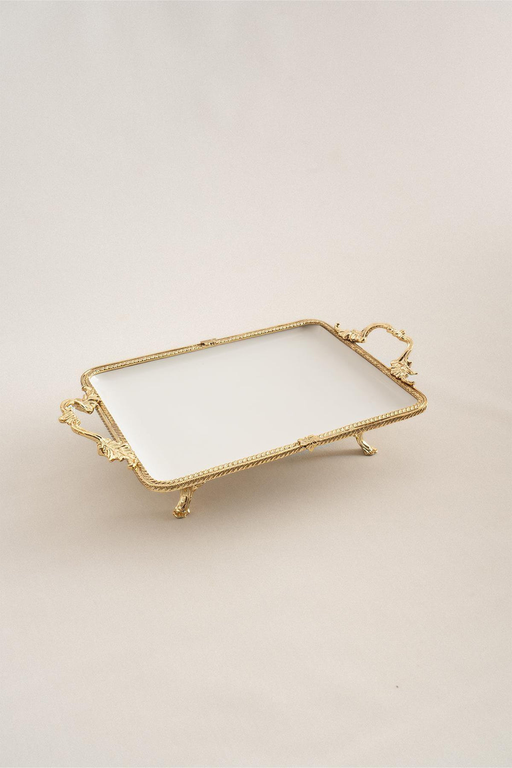 Sierra Altın Detaylı Kulplu Porselen Sunumluk Dikdörtgen (30 x 22 cm) - Nazik Home - Yuvama Değer!