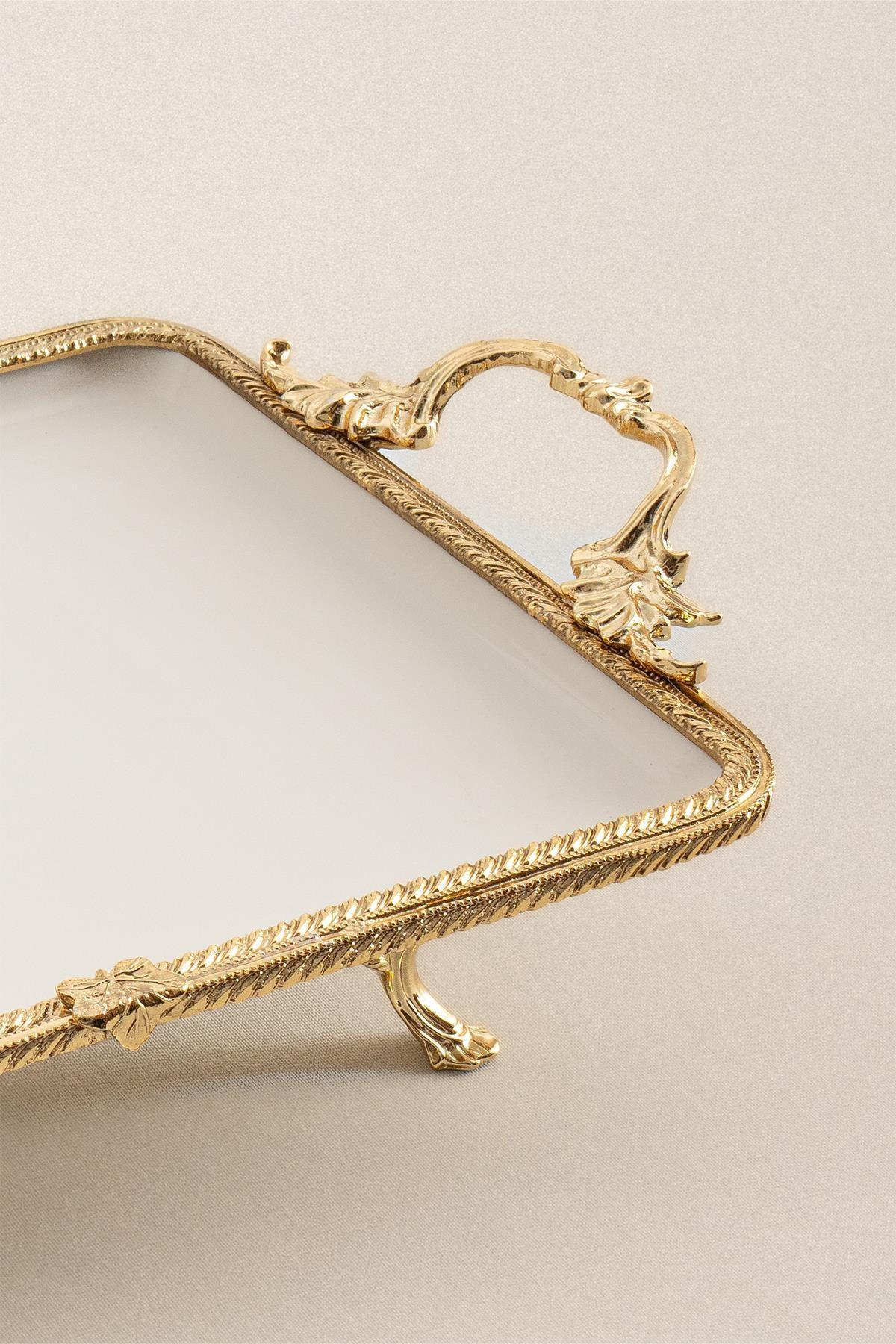 Sierra Altın Detaylı Kulplu Porselen Sunumluk Dikdörtgen (30 x 22 cm) - Nazik Home - Yuvama Değer!