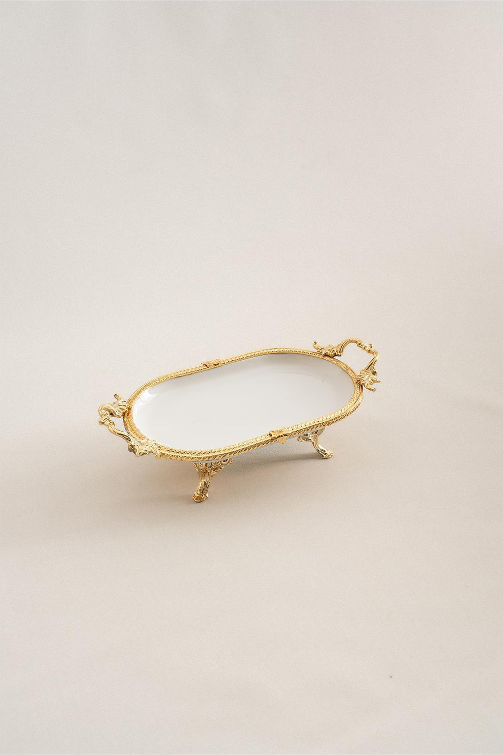 Sierra Altın Detaylı Kulplu Porselen Sunumluk Oval (25 x 15 cm) - Nazik Home - Yuvama Değer!