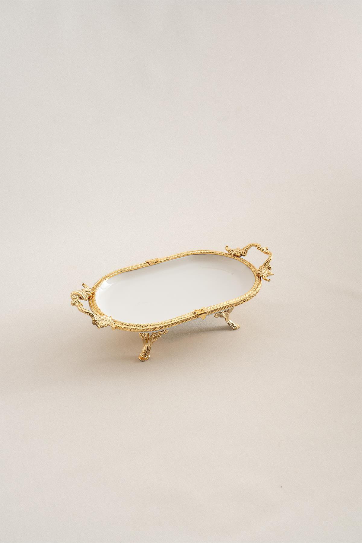 Sierra Altın Detaylı Kulplu Porselen Sunumluk Oval (25 x 15 cm) - Nazik Home - Yuvama Değer!