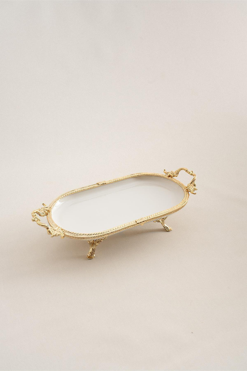 Sierra Altın Detaylı Kulplu Porselen Sunumluk Oval (30 x 16 cm) - Nazik Home - Yuvama Değer!