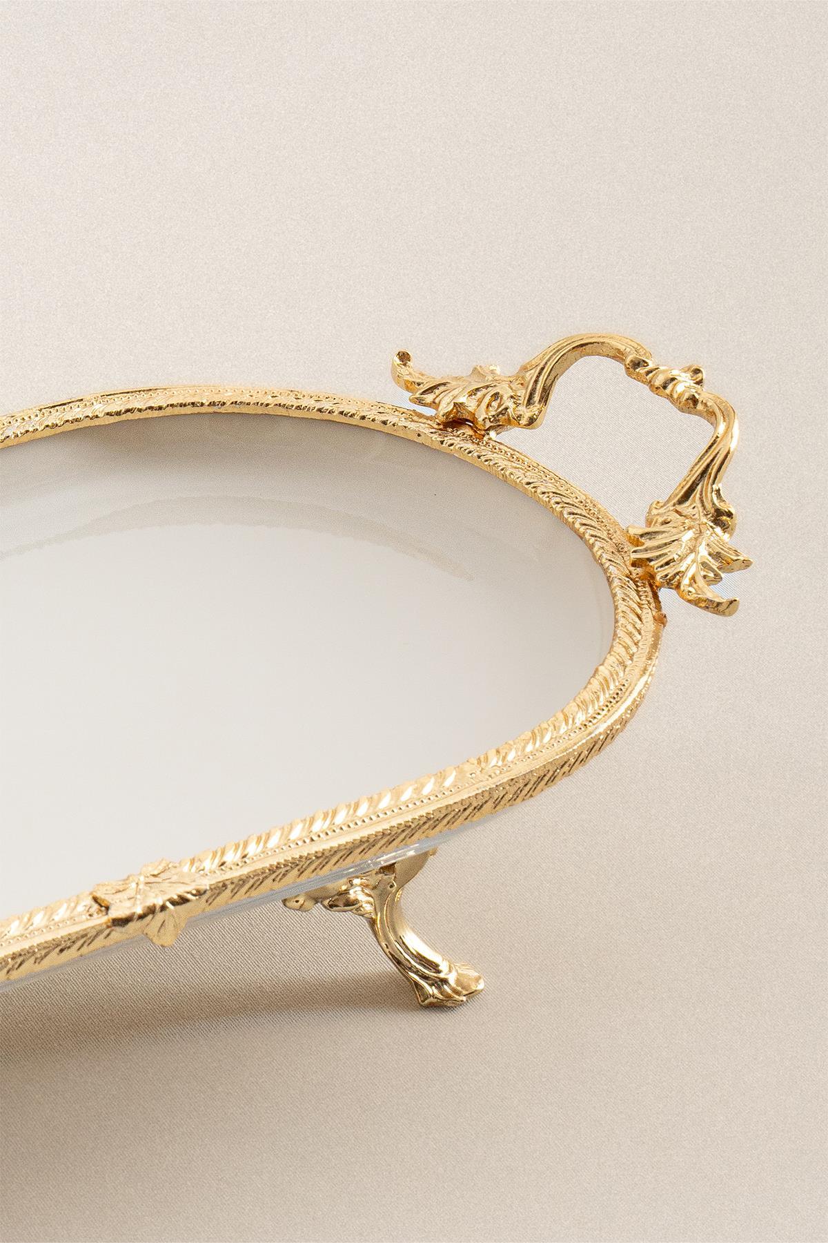 Sierra Altın Detaylı Kulplu Porselen Sunumluk Oval (30 x 16 cm) - Nazik Home - Yuvama Değer!