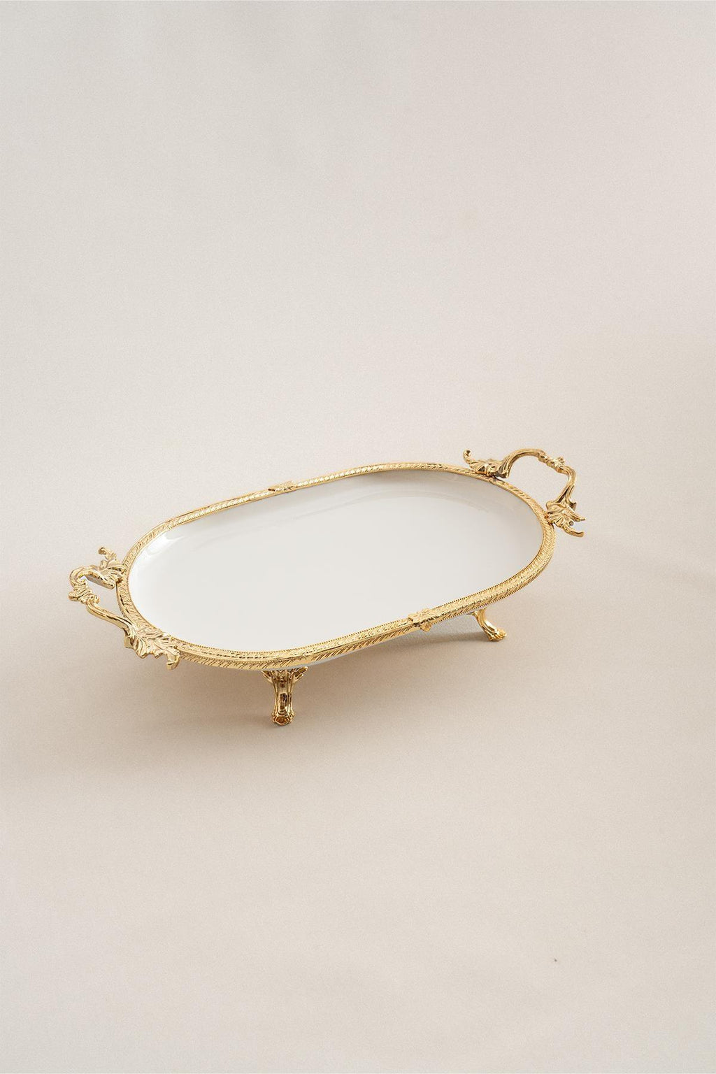 Sierra Altın Detaylı Kulplu Porselen Sunumluk Oval (33 x 21 cm) - Nazik Home - Yuvama Değer!