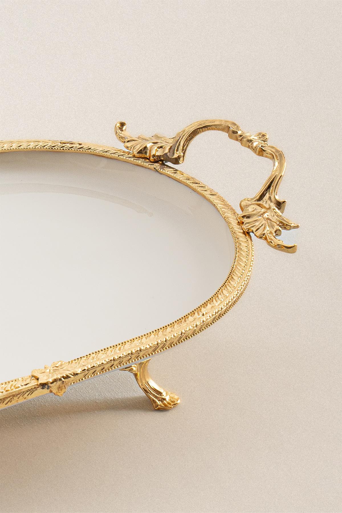 Sierra Altın Detaylı Kulplu Porselen Sunumluk Oval (33 x 21 cm) - Nazik Home - Yuvama Değer!