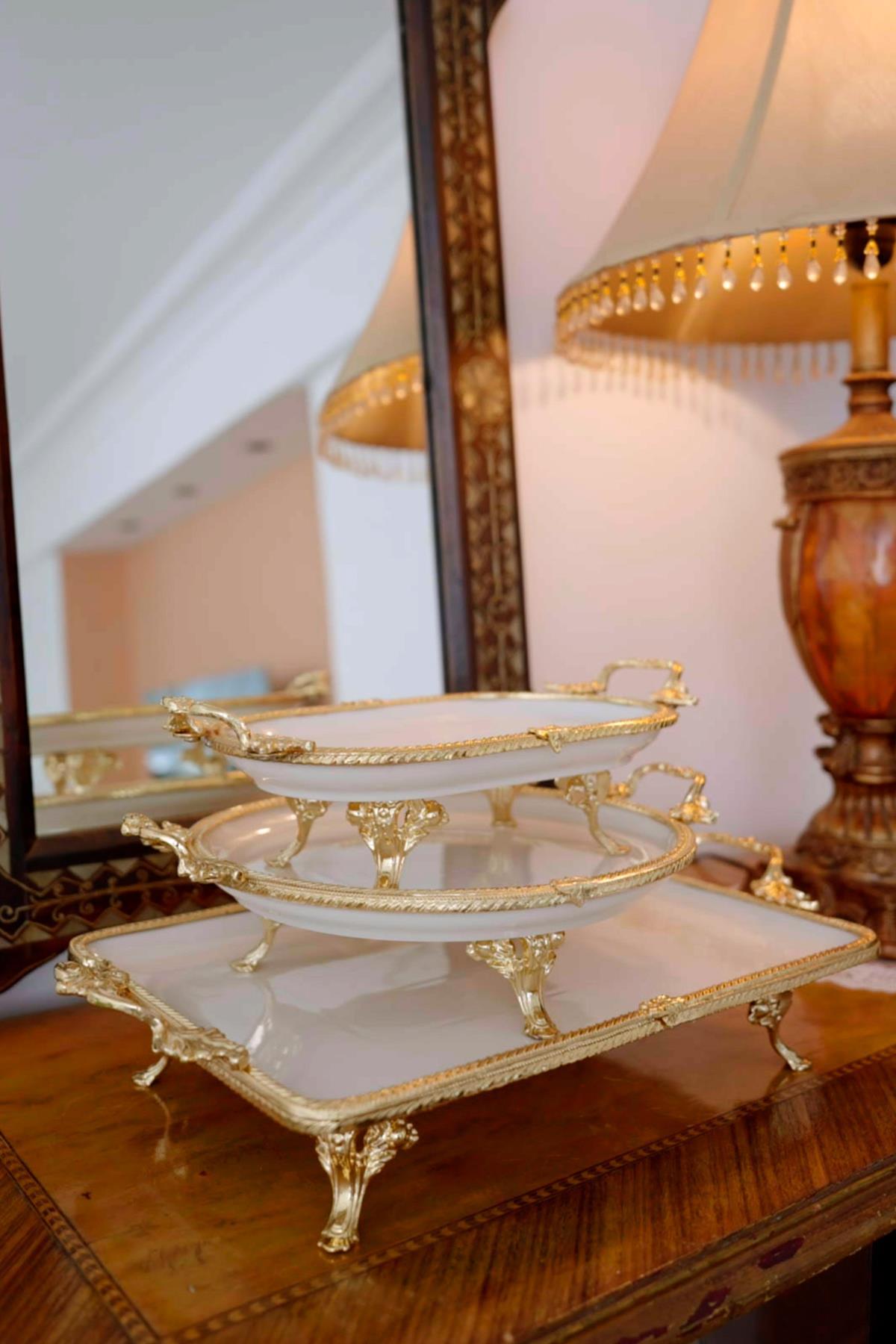 Sierra Altın Detaylı Kulplu Porselen Sunumluk Oval (33 x 21 cm) - Nazik Home - Yuvama Değer!