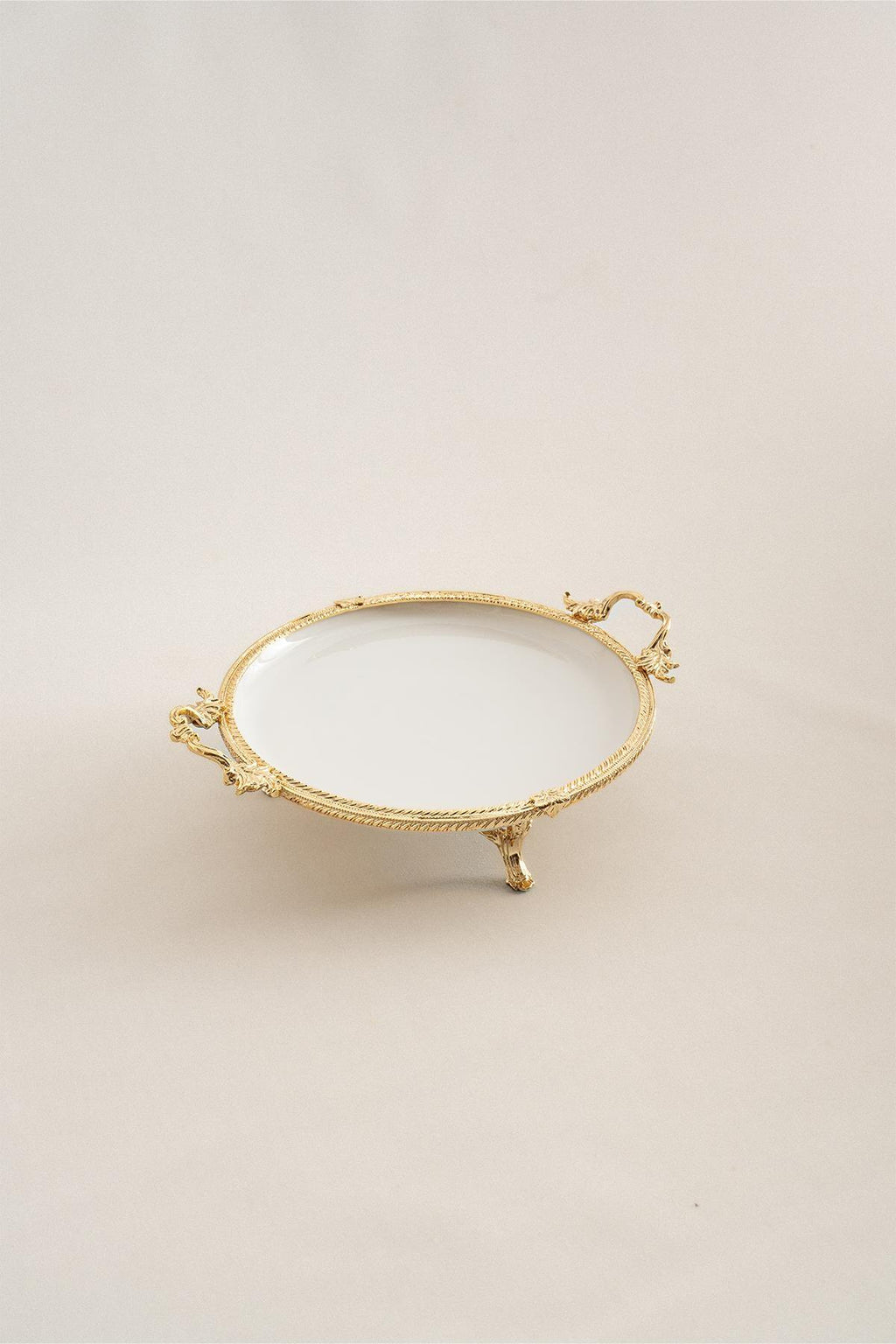 Sierra Altın Detaylı Kulplu Porselen Sunumluk Yuvarlak (25 cm) - Nazik Home - Yuvama Değer!