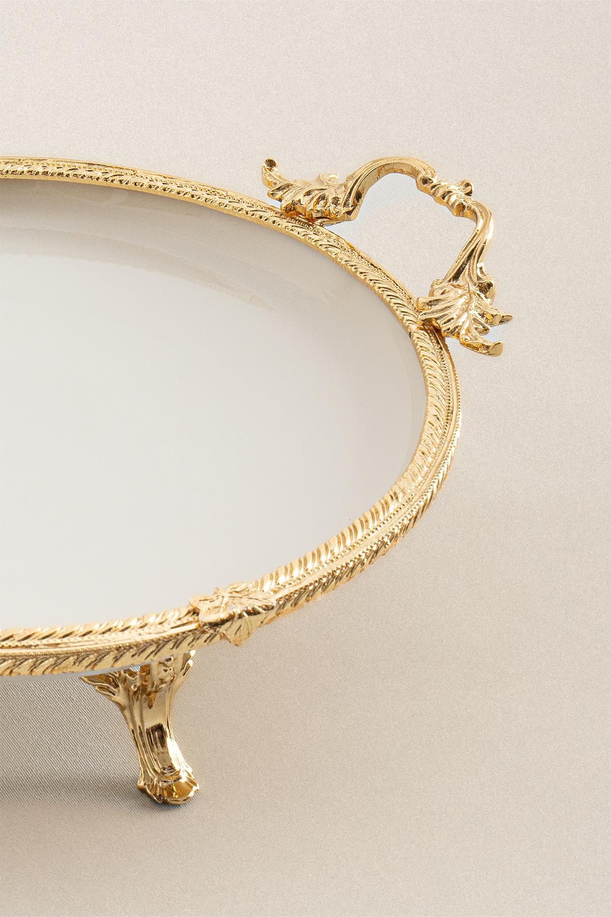 Sierra Altın Detaylı Kulplu Porselen Sunumluk Yuvarlak (25 cm) - Nazik Home - Yuvama Değer!