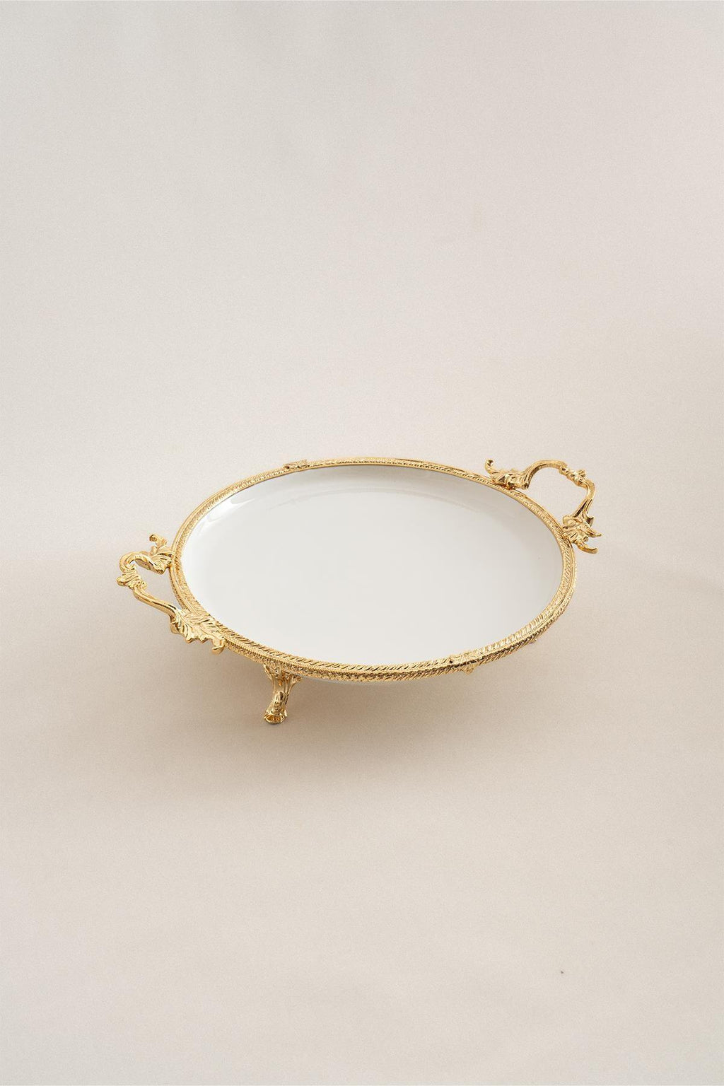 Sierra Altın Detaylı Kulplu Porselen Sunumluk Yuvarlak (29 cm) - Nazik Home - Yuvama Değer!