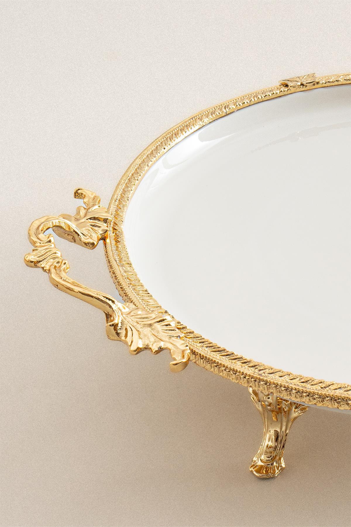 Sierra Altın Detaylı Kulplu Porselen Sunumluk Yuvarlak (29 cm) - Nazik Home - Yuvama Değer!