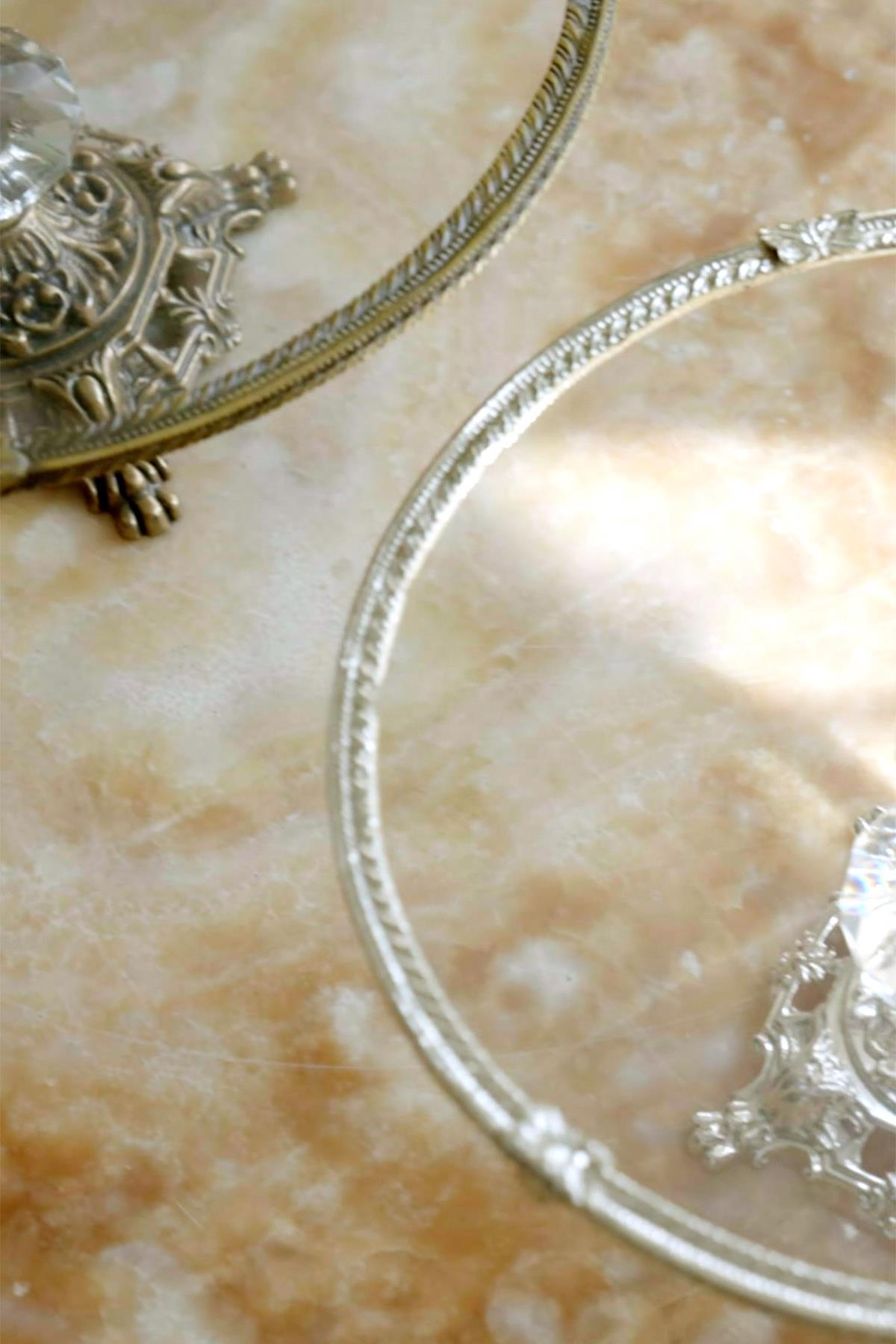 Sierra Eskitme Detaylı Ayaklı Sunumluk Yuvarlak (25 cm) - Nazik Home - Yuvama Değer!