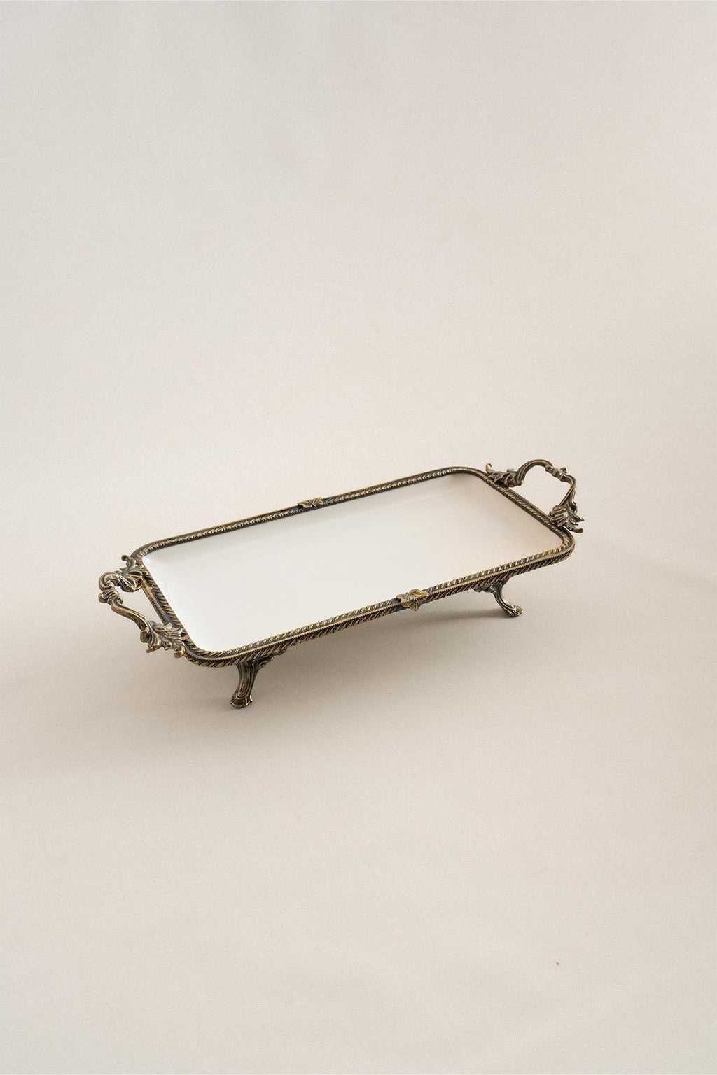 Sierra Eskitme Detaylı Kulplu Porselen Sunumluk Dikdörtgen (30 x 14 cm) - Nazik Home - Yuvama Değer!