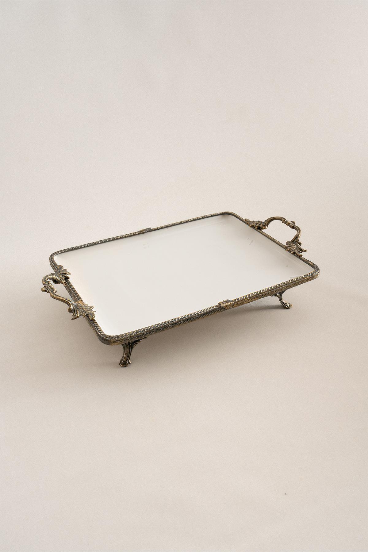 Sierra Eskitme Detaylı Kulplu Porselen Sunumluk Dikdörtgen (35 x 26 cm) - Nazik Home - Yuvama Değer!