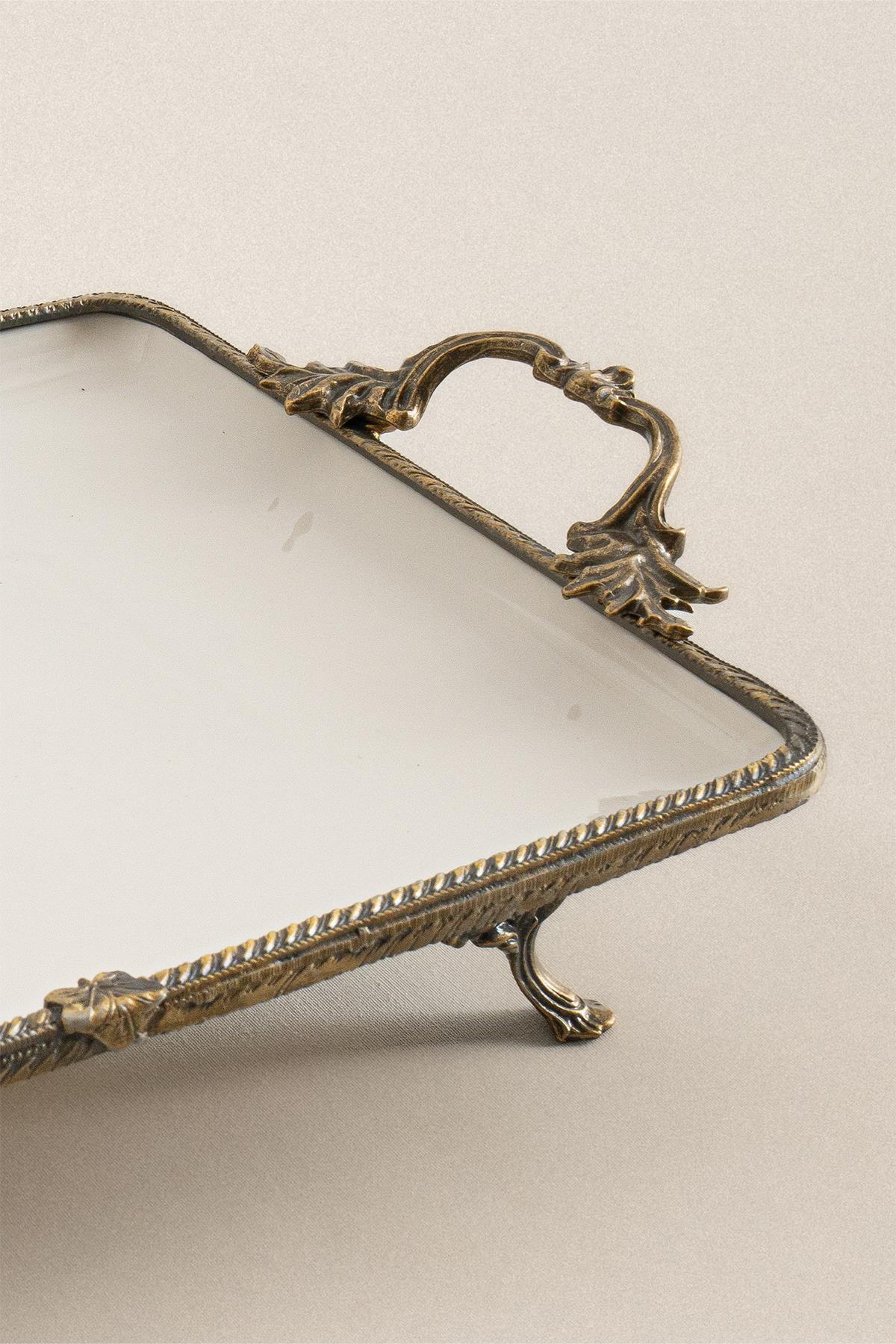 Sierra Eskitme Detaylı Kulplu Porselen Sunumluk Dikdörtgen (35 x 26 cm) - Nazik Home - Yuvama Değer!