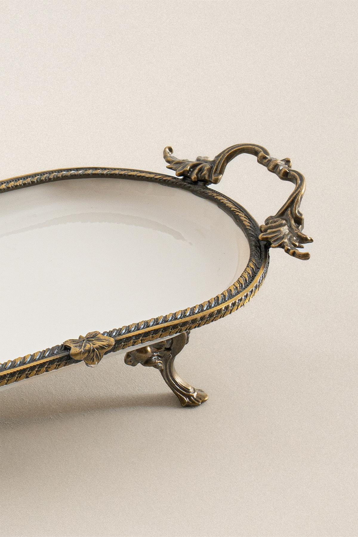 Sierra Eskitme Detaylı Kulplu Porselen Sunumluk Oval (25 x 15 cm) - Nazik Home - Yuvama Değer!