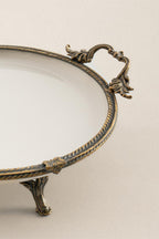 Sierra Eskitme Detaylı Kulplu Porselen Sunumluk Yuvarlak (25 cm) - Nazik Home - Yuvama Değer!