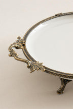 Sierra Eskitme Detaylı Kulplu Porselen Sunumluk Yuvarlak (29 cm) - Nazik Home - Yuvama Değer!