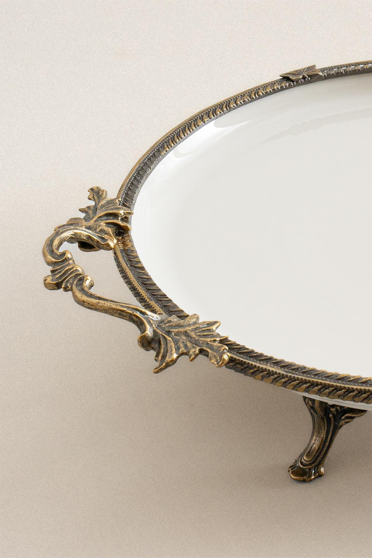 Sierra Eskitme Detaylı Kulplu Porselen Sunumluk Yuvarlak (29 cm) - Nazik Home - Yuvama Değer!