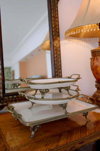 Sierra Eskitme Detaylı Kulplu Porselen Sunumluk Yuvarlak (29 cm) - Nazik Home - Yuvama Değer!