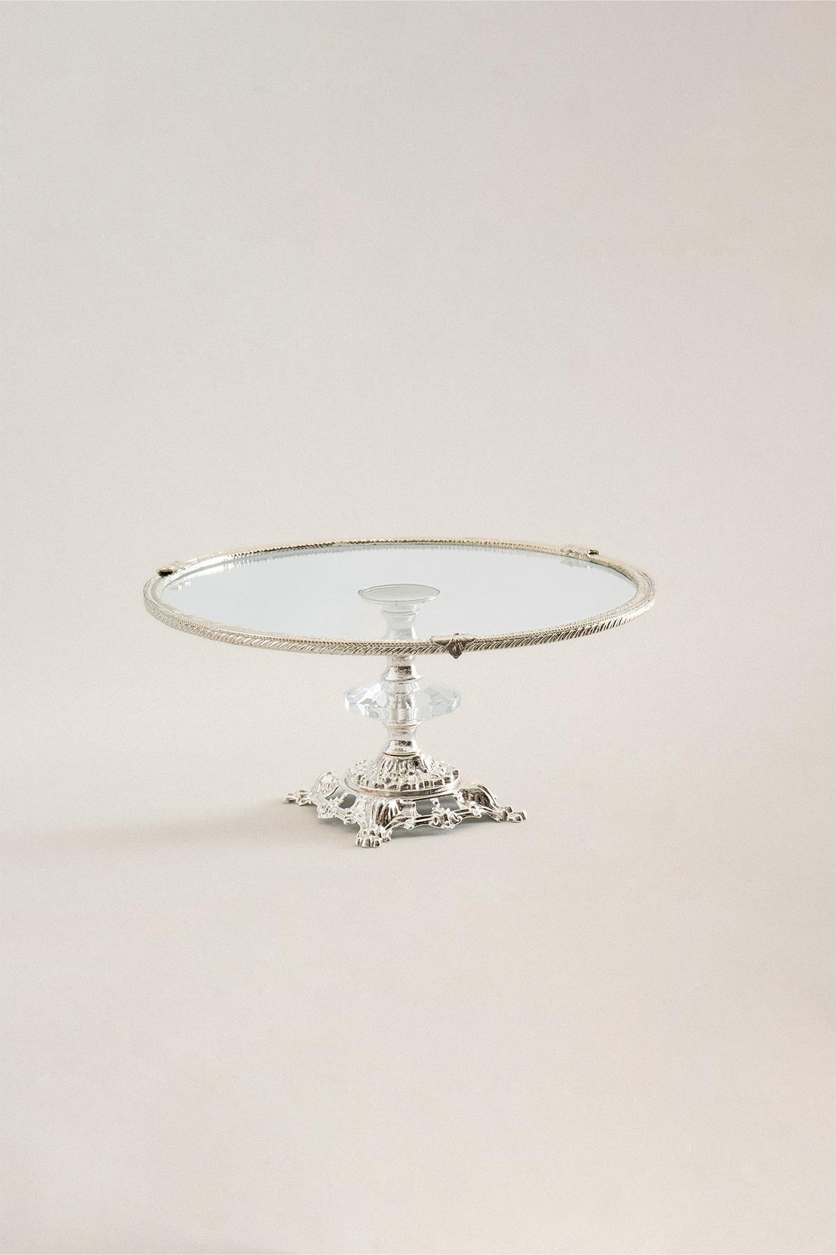 Sierra Gümüş Detaylı Ayaklı Sunumluk Yuvarlak (25 cm) - Nazik Home - Yuvama Değer!