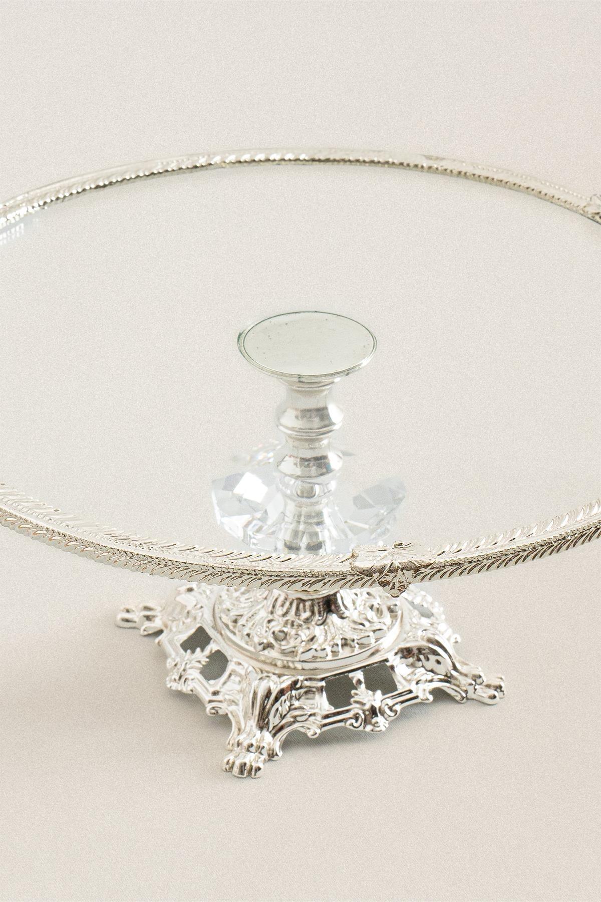 Sierra Gümüş Detaylı Ayaklı Sunumluk Yuvarlak (25 cm) - Nazik Home - Yuvama Değer!