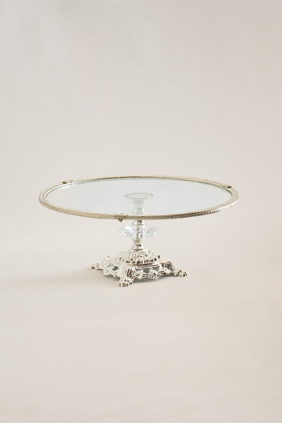 Sierra Gümüş Detaylı Ayaklı Sunumluk Yuvarlak (29 cm) - Nazik Home - Yuvama Değer!