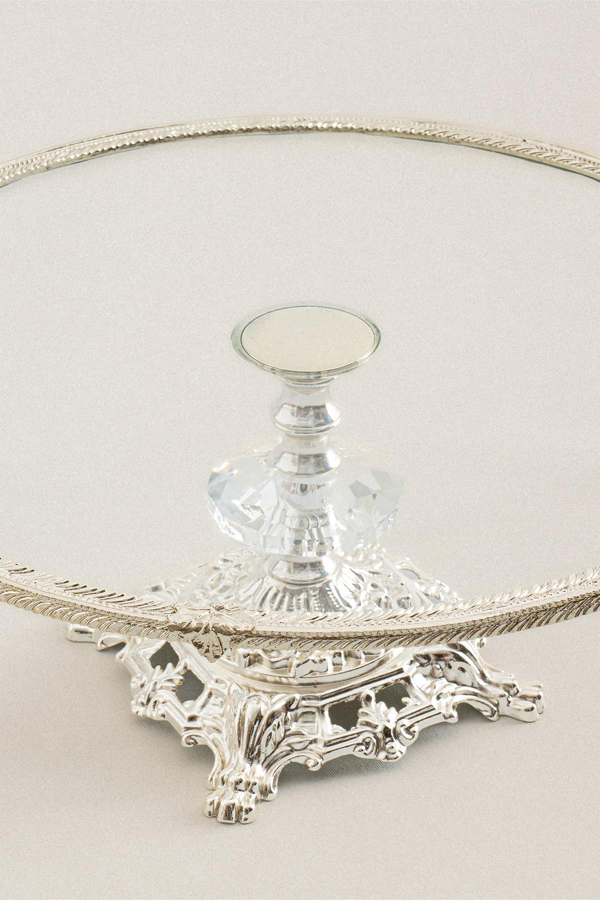 Sierra Gümüş Detaylı Ayaklı Sunumluk Yuvarlak (29 cm) - Nazik Home - Yuvama Değer!