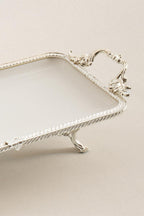 Sierra Gümüş Detaylı Kulplu Porselen Sunumluk Dikdörtgen (30 x 14 cm) - Nazik Home - Yuvama Değer!