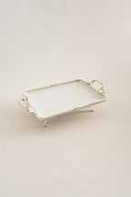 Sierra Gümüş Detaylı Kulplu Porselen Sunumluk Dikdörtgen (30 x 22 cm) - Nazik Home - Yuvama Değer!