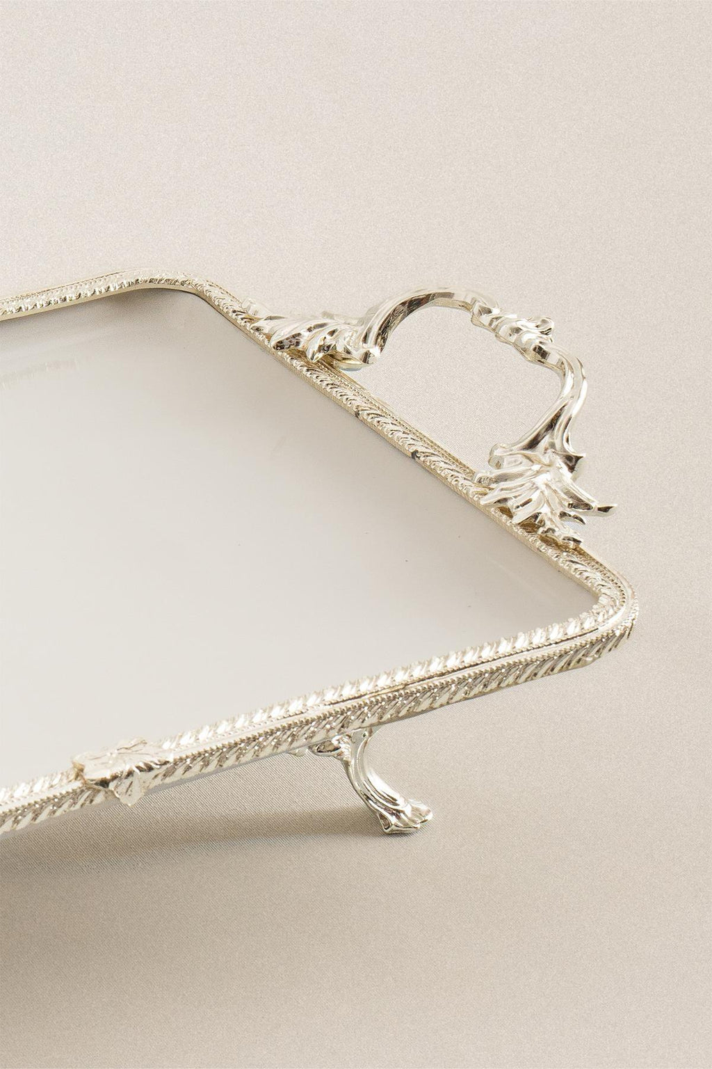 Sierra Gümüş Detaylı Kulplu Porselen Sunumluk Dikdörtgen (30 x 22 cm) - Nazik Home - Yuvama Değer!