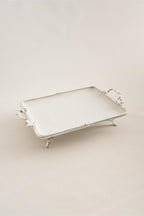 Sierra Gümüş Detaylı Kulplu Porselen Sunumluk Dikdörtgen (35 x 26 cm) - Nazik Home - Yuvama Değer!