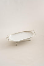 Sierra Gümüş Detaylı Kulplu Porselen Sunumluk Oval (30 x 16 cm) - Nazik Home - Yuvama Değer!