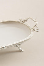 Sierra Gümüş Detaylı Kulplu Porselen Sunumluk Oval (30 x 16 cm) - Nazik Home - Yuvama Değer!