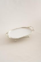 Sierra Gümüş Detaylı Kulplu Porselen Sunumluk Oval (33 x 21 cm) - Nazik Home - Yuvama Değer!