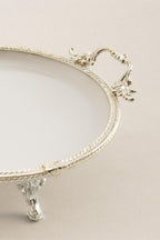 Sierra Gümüş Detaylı Kulplu Porselen Sunumluk Yuvarlak (25 cm) - Nazik Home - Yuvama Değer!