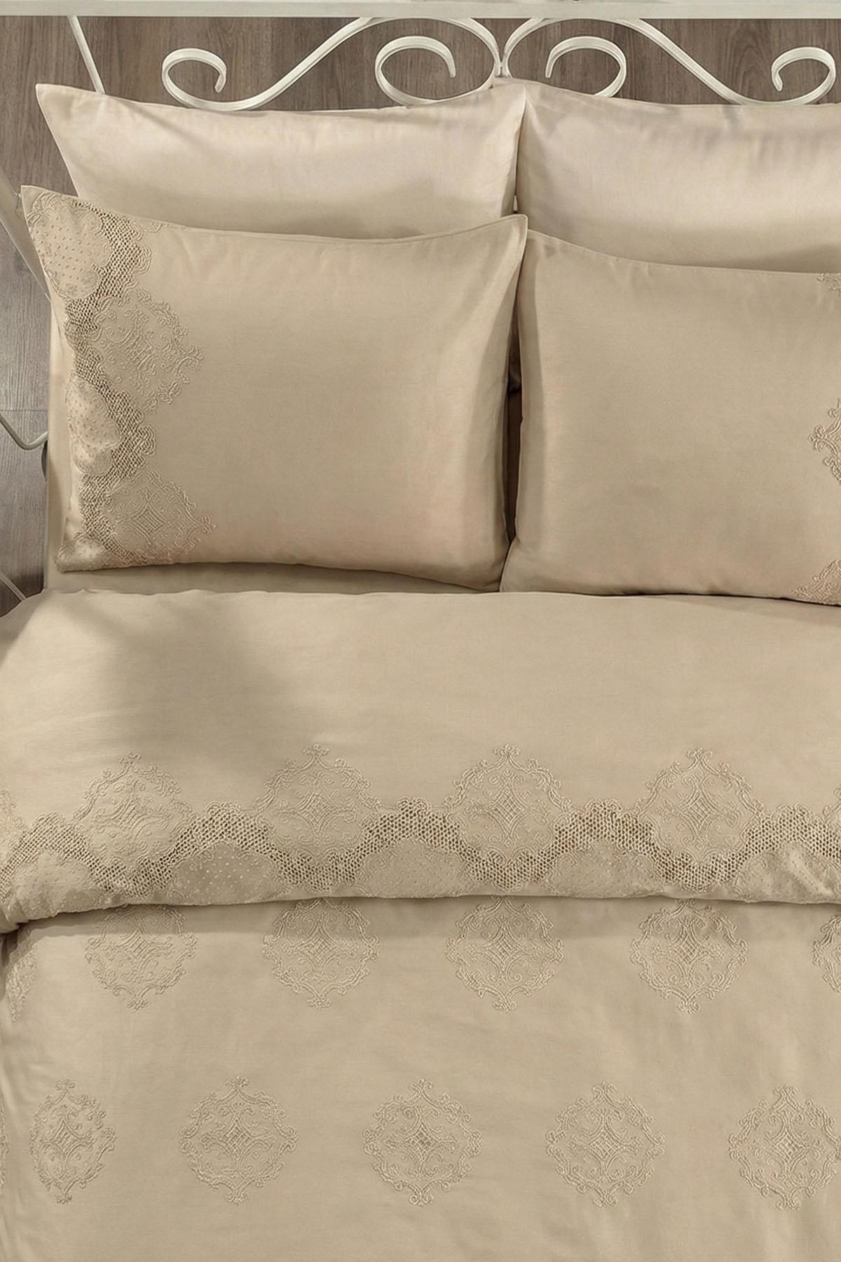 Simena İşlemeli Pamuk Saten Super King Size 6 Parça Nevresim Takımı