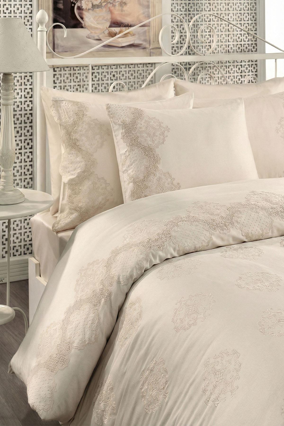 Simena İşlemeli Pamuk Saten Super King Size 6 Parça Nevresim Takımı