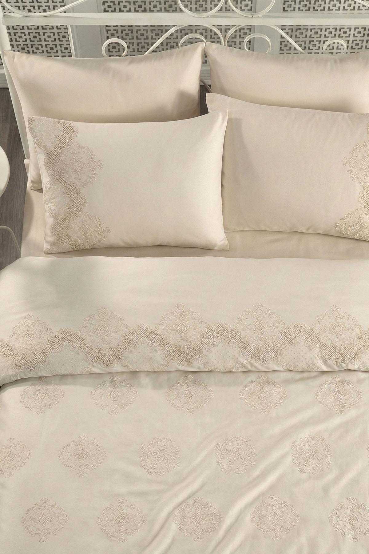 Simena İşlemeli Pamuk Saten Super King Size 6 Parça Nevresim Takımı