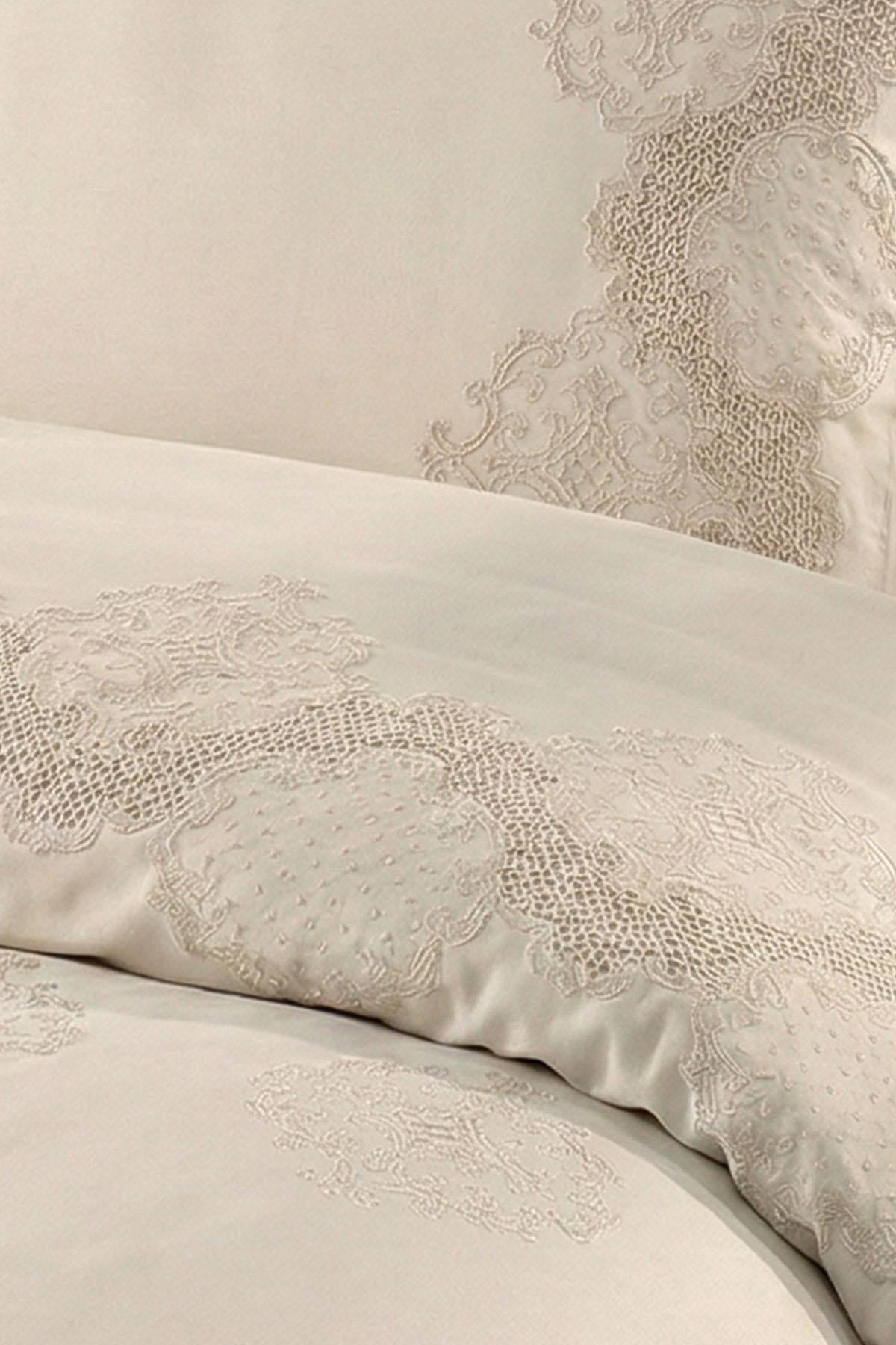 Simena İşlemeli Pamuk Saten Super King Size 6 Parça Nevresim Takımı