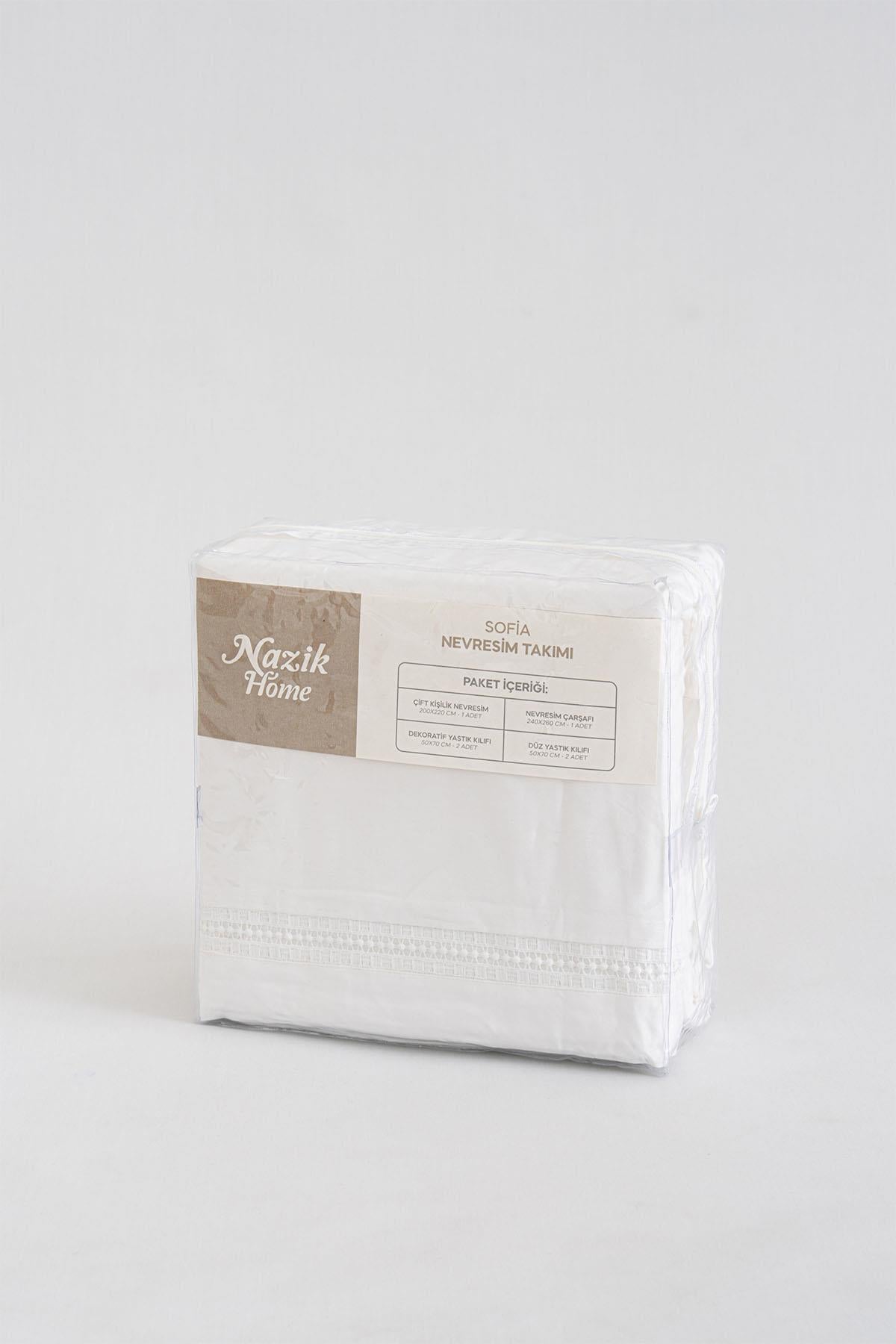 Sofia İşlemeli Pamuk Saten King Size 6 Parça Nevresim Takımı