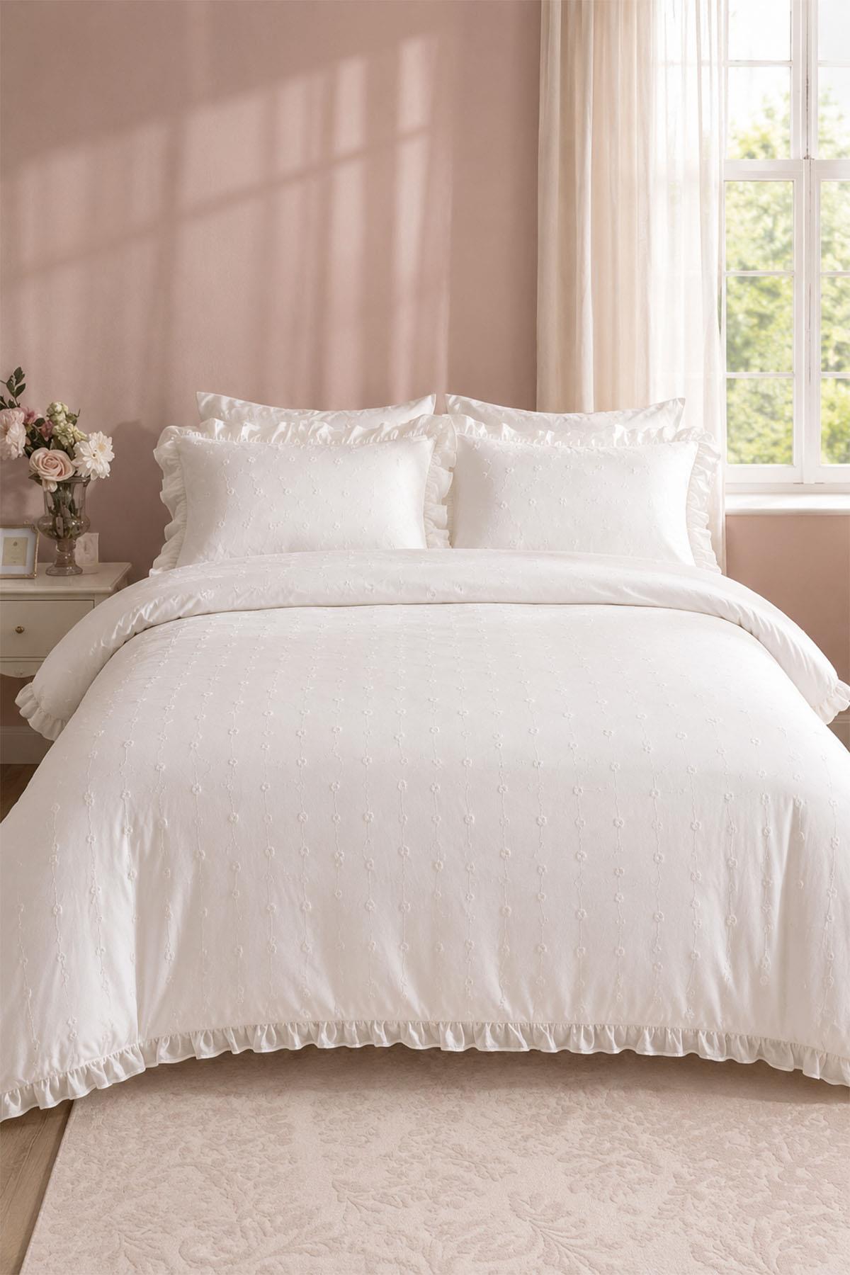 Sole Nakışlı Pamuk Saten King Size 6 Parça Nevresim Takımı