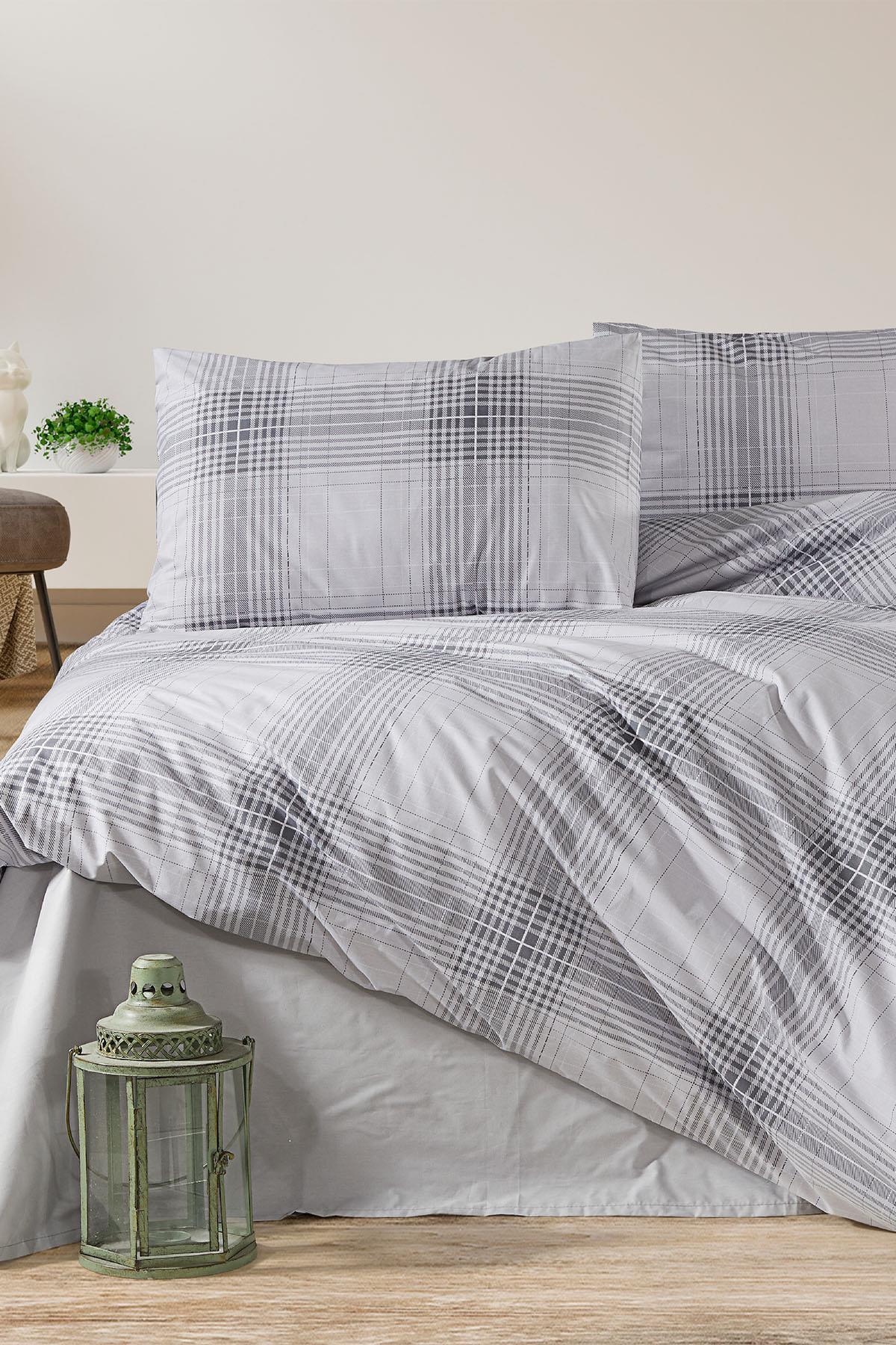 Sonic Kareli %100 Pamuk Çift Kişilik 4 Parça Nevresim Takımı - Nazik Home - Yuvama Değer!