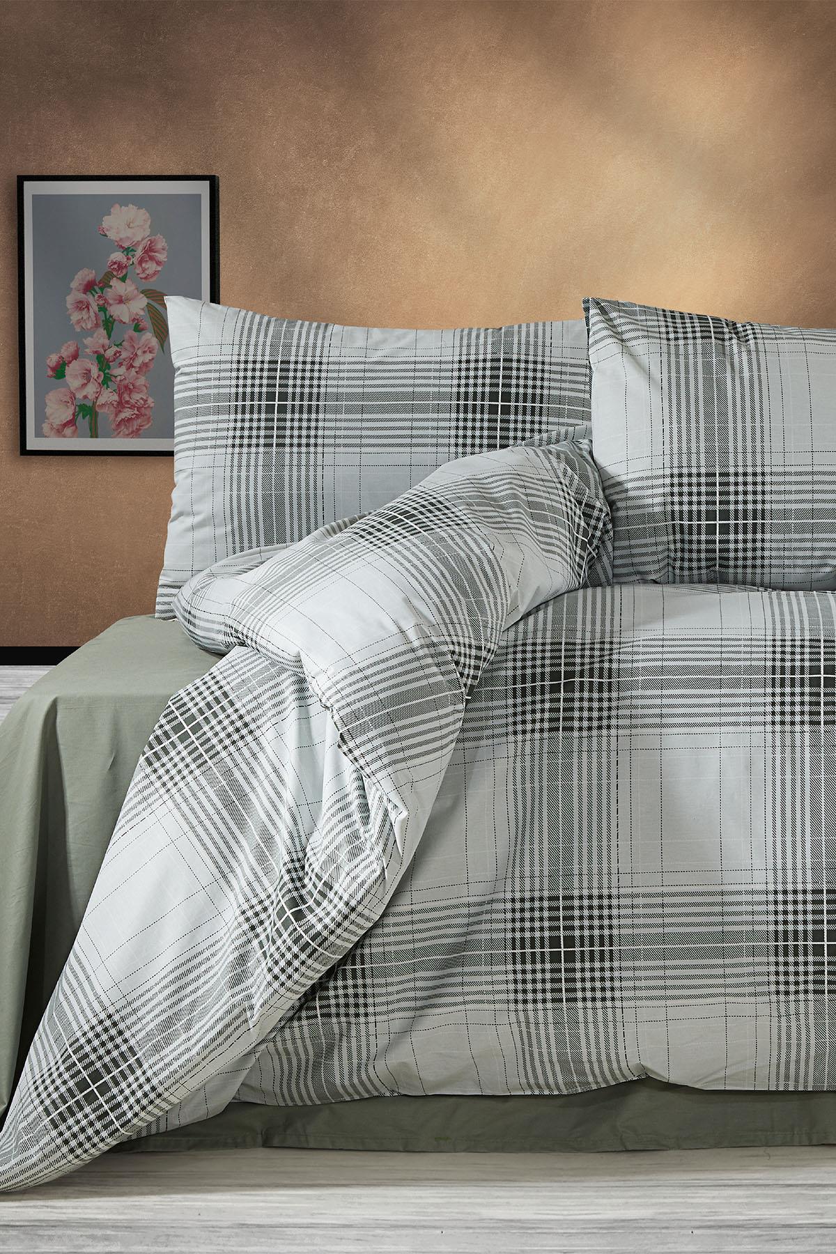 Sonic Kareli %100 Pamuk Çift Kişilik 4 Parça Nevresim Takımı - Nazik Home - Yuvama Değer!