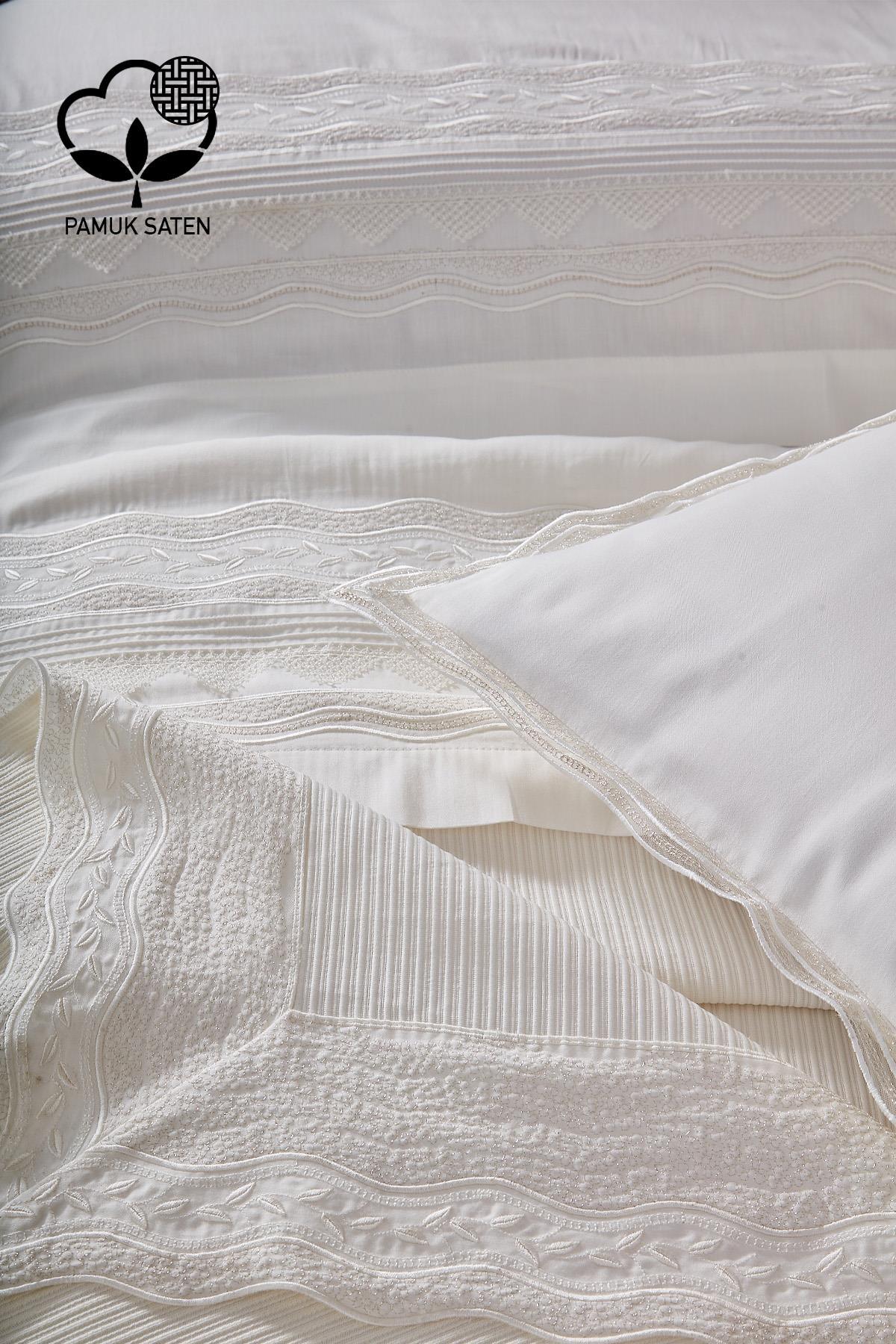 Sueno Dantelli Çift Kişilik 7 Parça Nevresim + Pike Set - Nazik Home - Yuvama Değer!