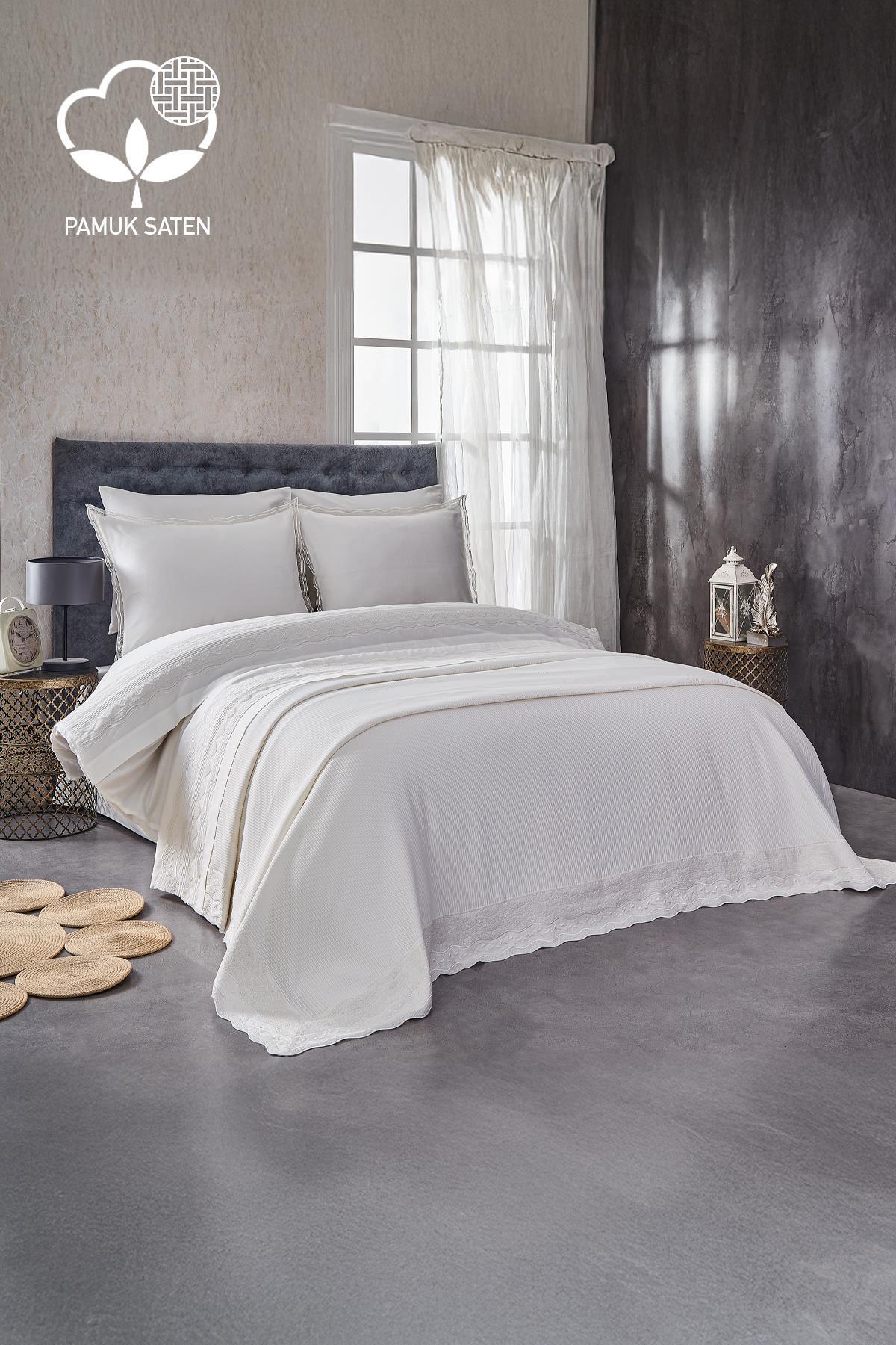 Sueno Dantelli Çift Kişilik 7 Parça Nevresim + Pike Set - Nazik Home - Yuvama Değer!