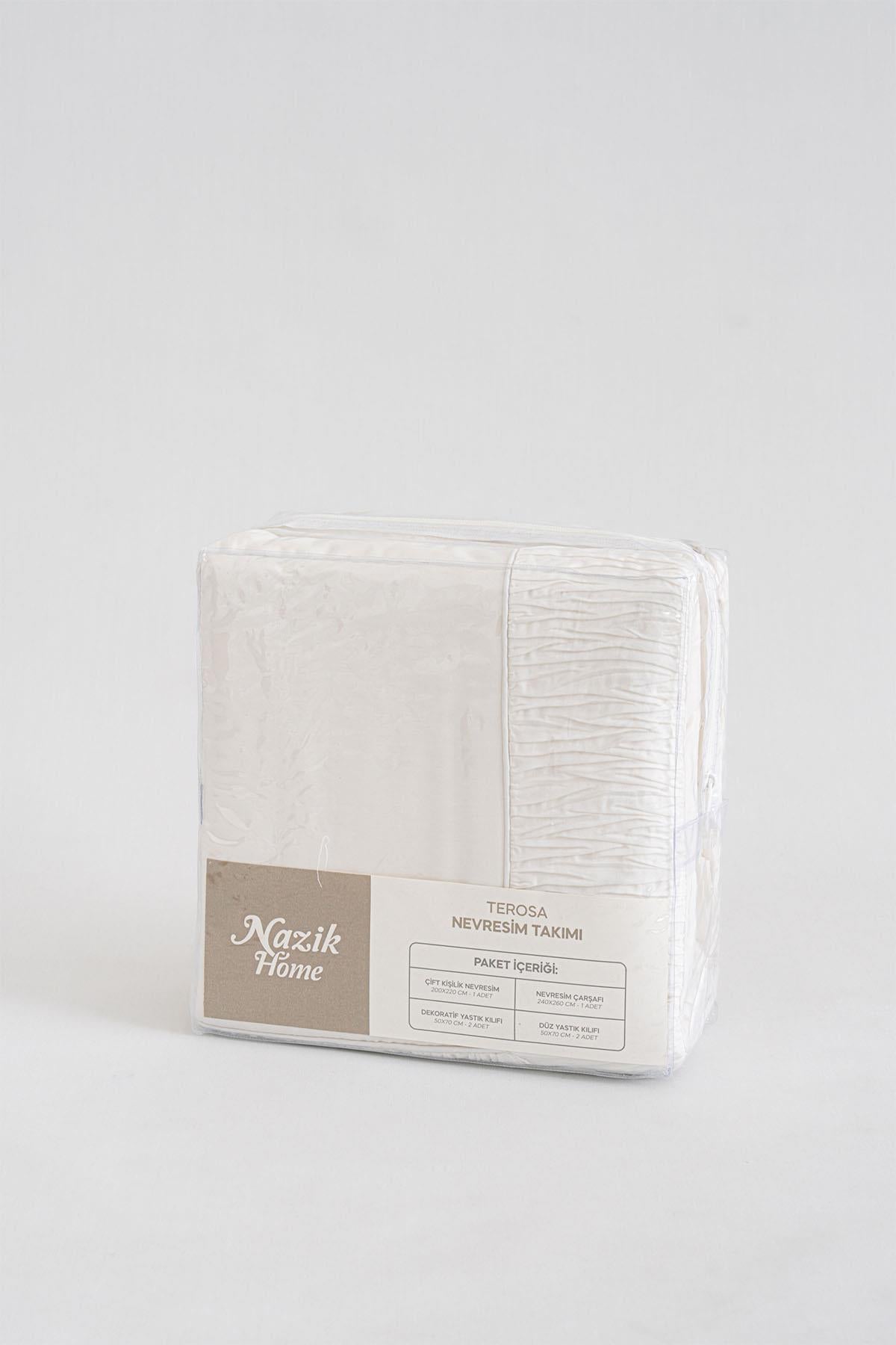 Terosa Plise Detaylı Pamuk Saten Çift Kişilik 6 Parça Nevresim Takımı